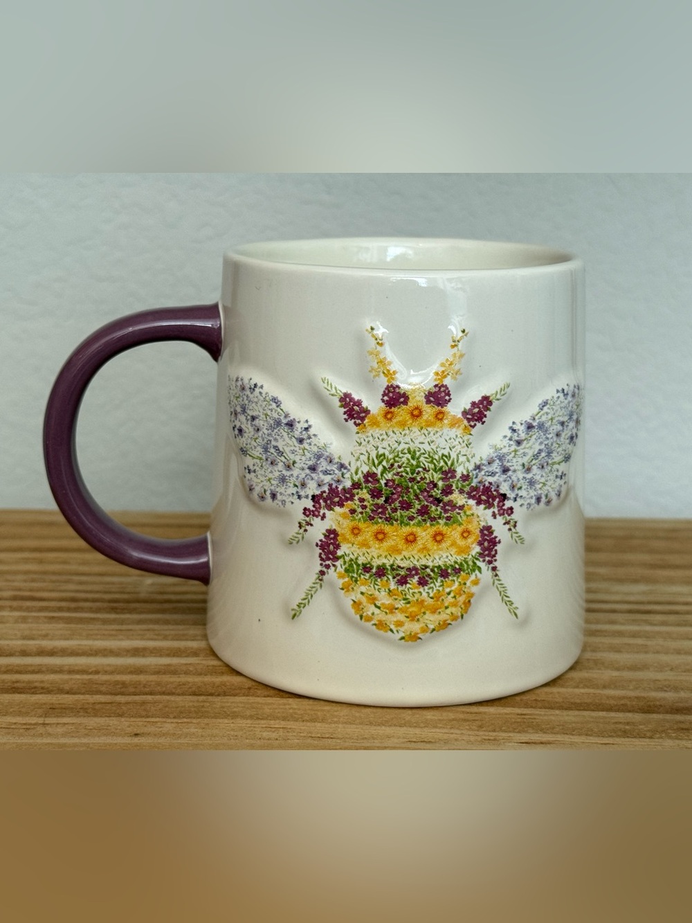 Joann Place & Time Floral Bumblebee Mug Raised 3D Ceramic